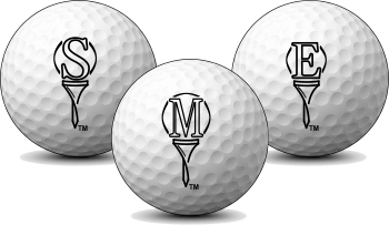 Picture depicting three golf balls with the S, E, and M monograms.